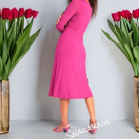 OLD NAVY NWT PINK TWIST FRONT V NECK LONG SLEEVE DRESS LARGE - Picture 3 of 6